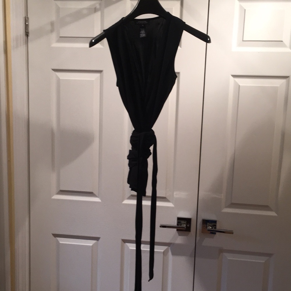 Black sleeveless wrap top